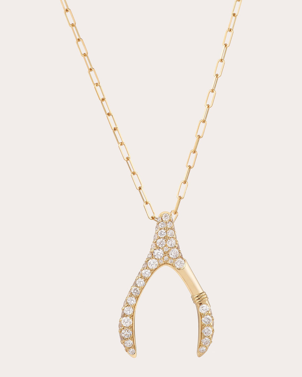Diamond & 18k Gold Large Wishbone Pendant Necklace