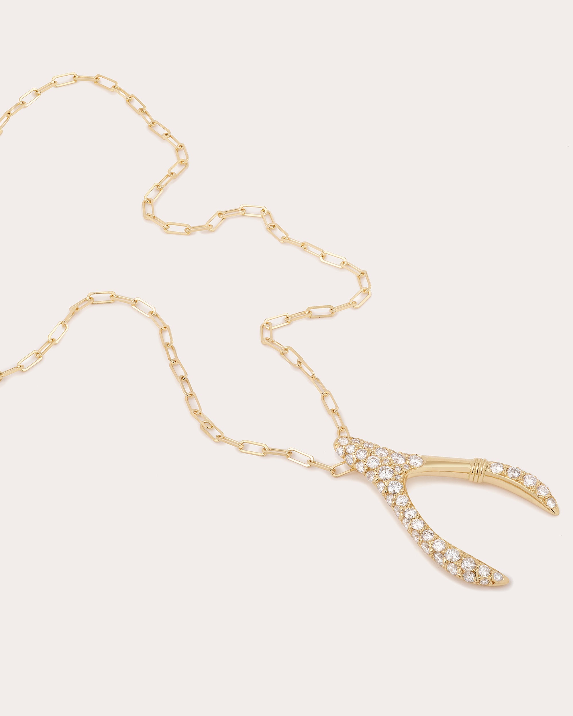 Diamond & 18k Gold Large Wishbone Pendant Necklace