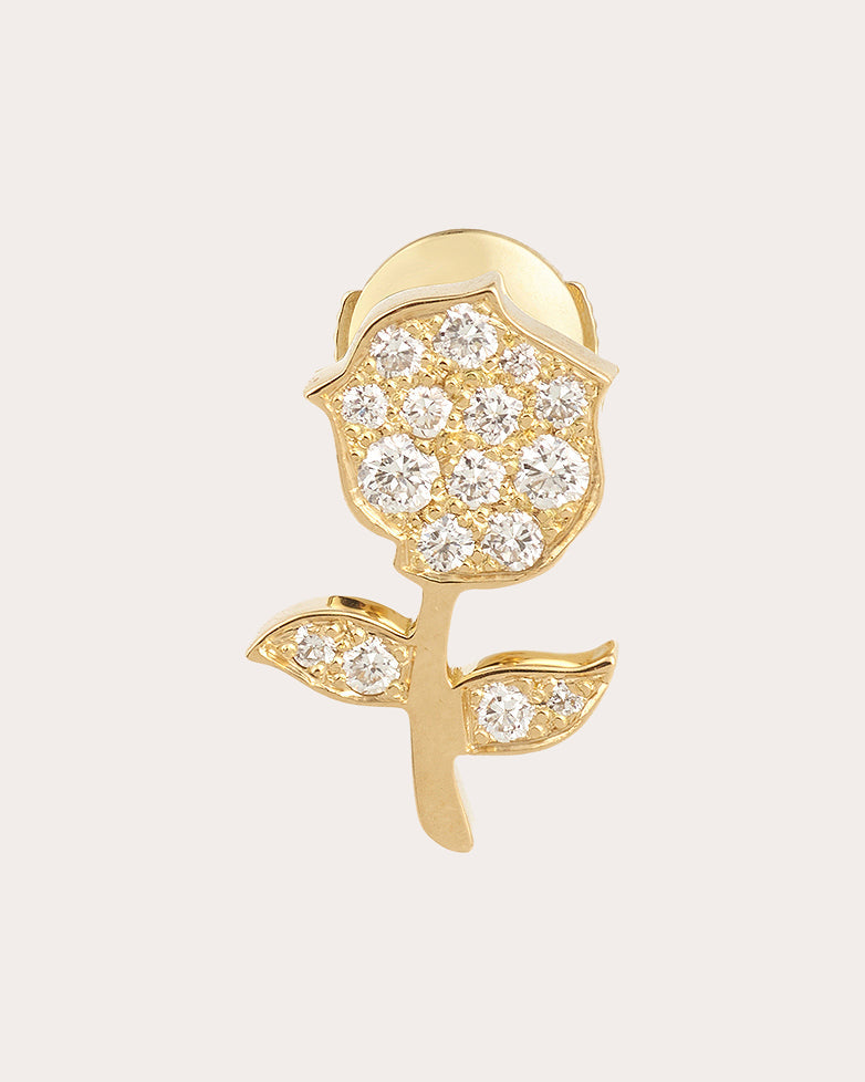Diamond & 18k Gold Rose Antique Stud Earring