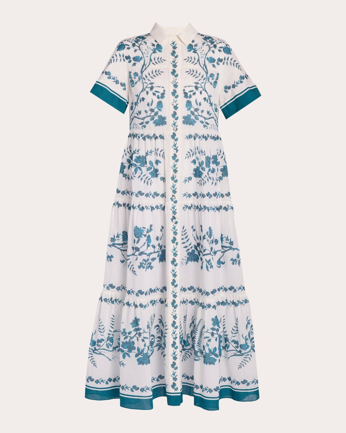 Floral Tiered Midi Shirt Dress