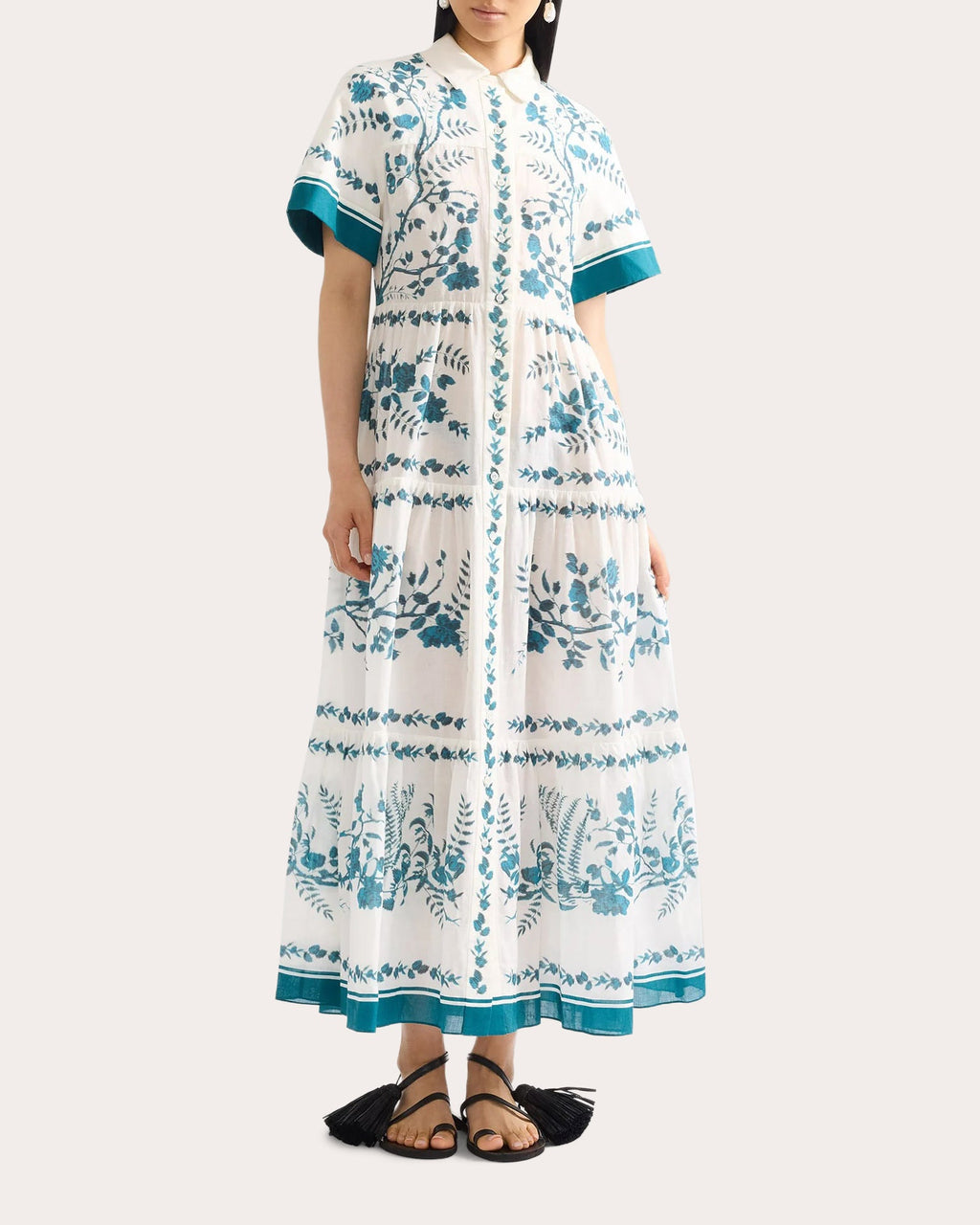 Floral Tiered Midi Shirt Dress
