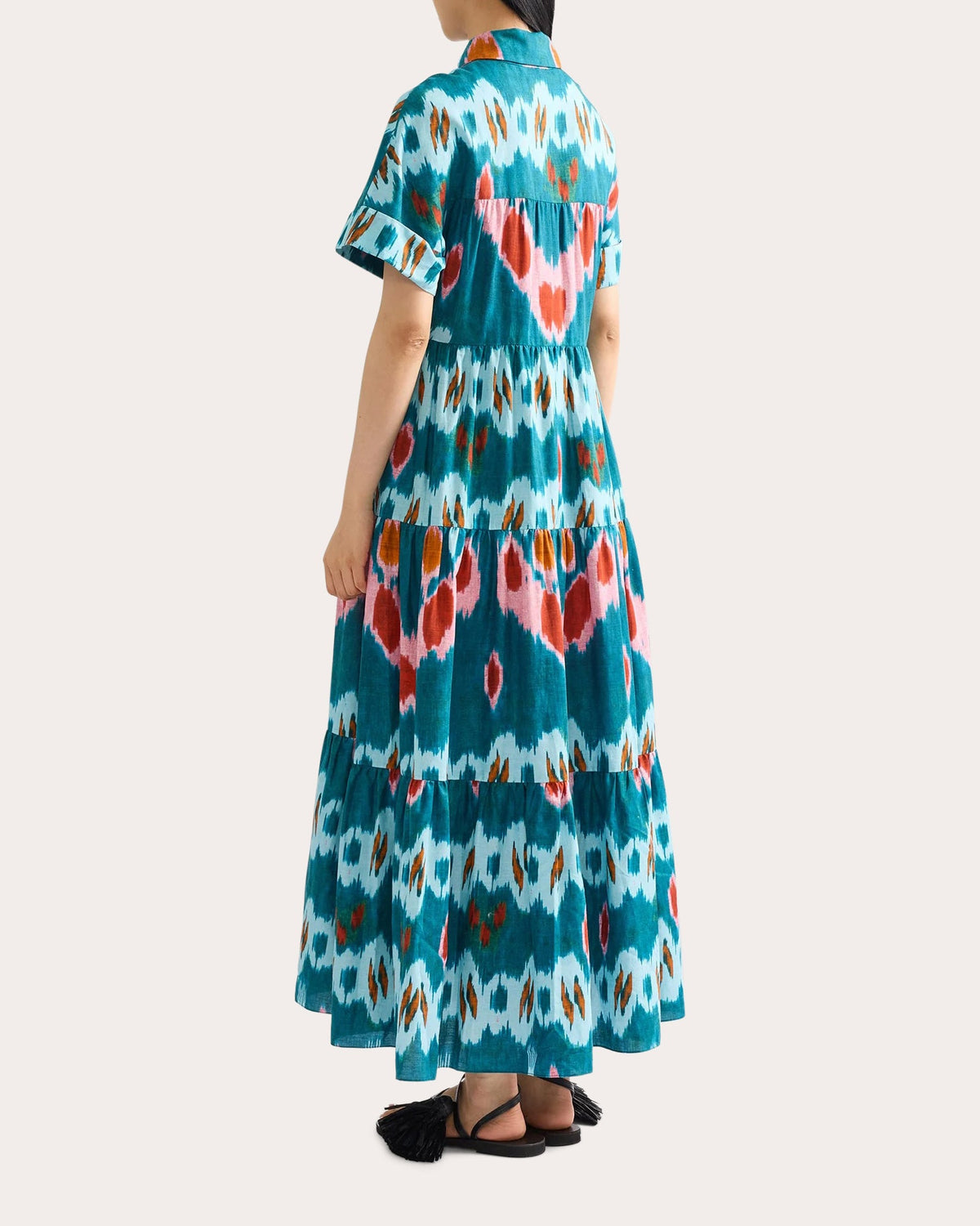 Ikat Cotton Tiered Midi Shirt Dress