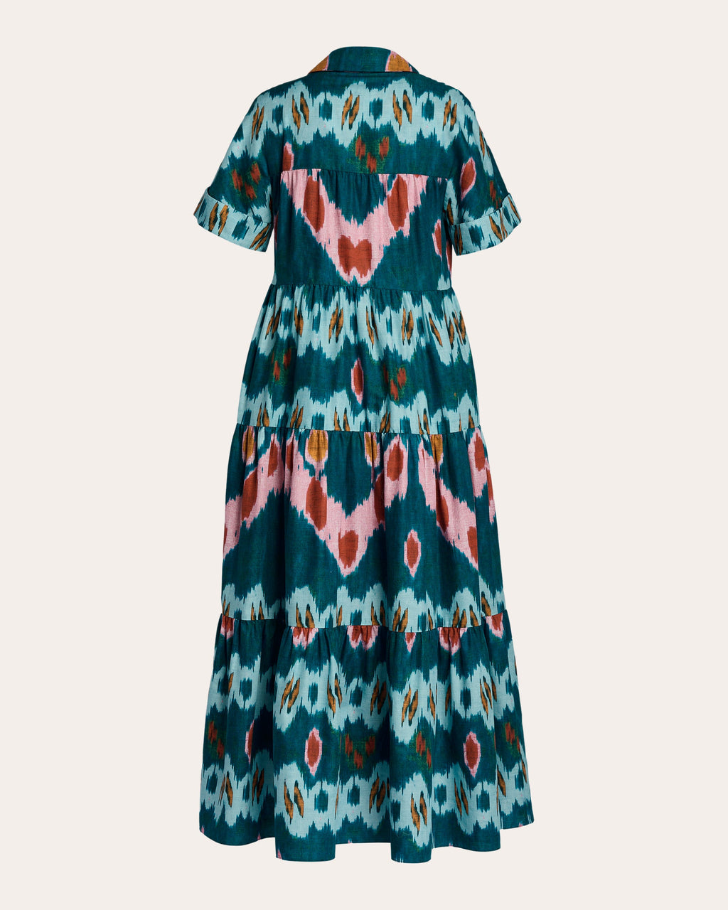 Ikat Cotton Tiered Midi Shirt Dress