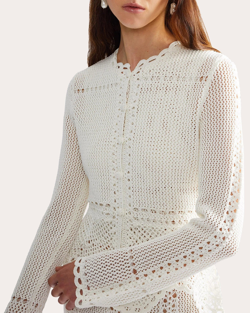 Cotton Crochet Peplum Cardigan