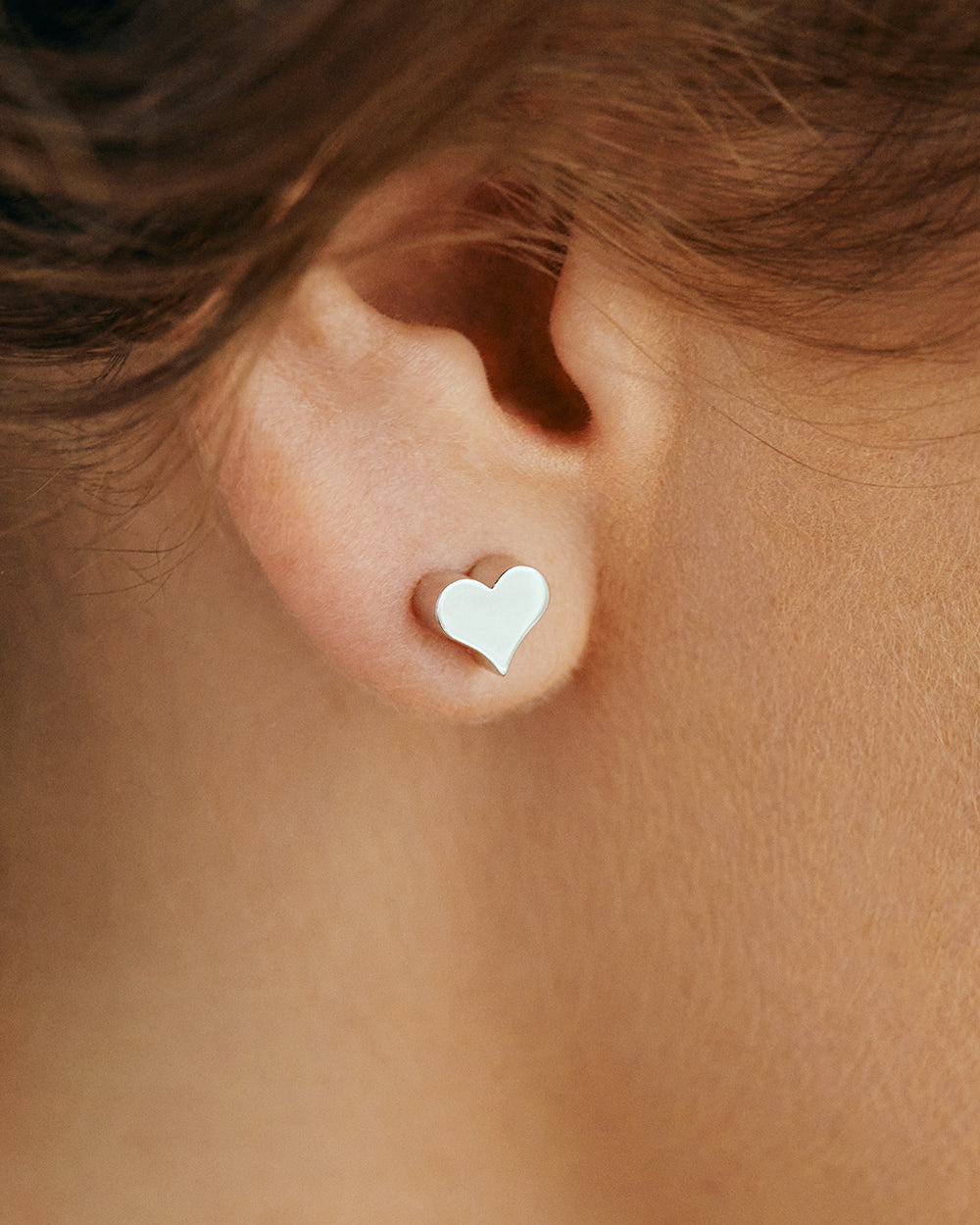 18k Gold Puffed Heart Stud Earrings