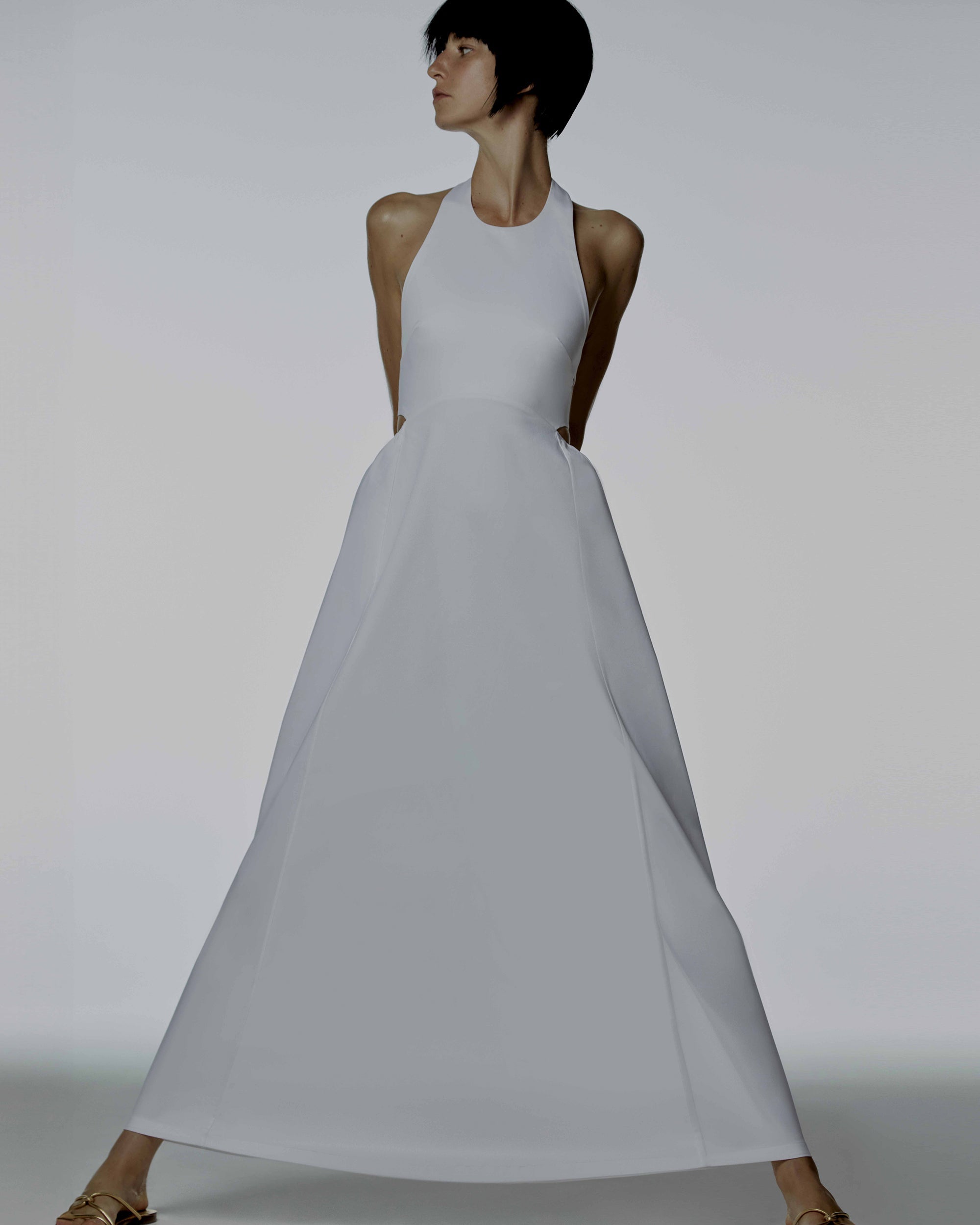 Tie-Back Stretch-Cotton Halterneck Maxi Dress