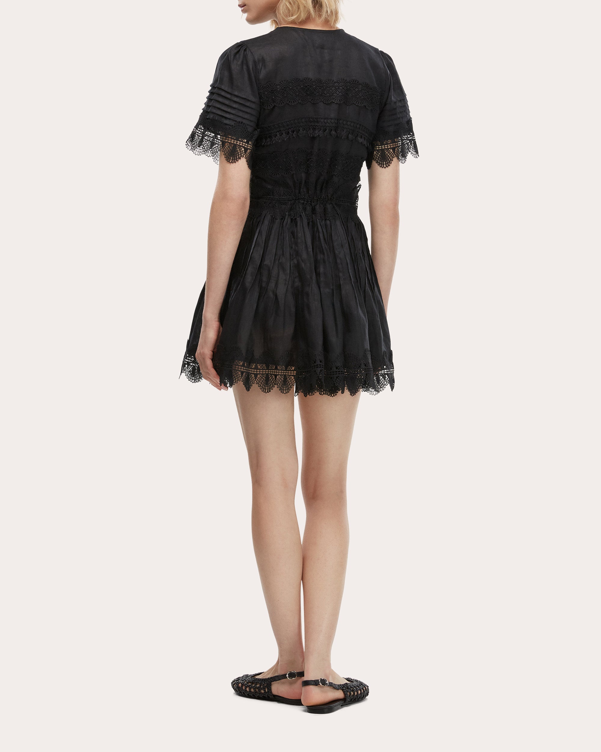 Violetta Embroidered Lace Linen Mini Dress