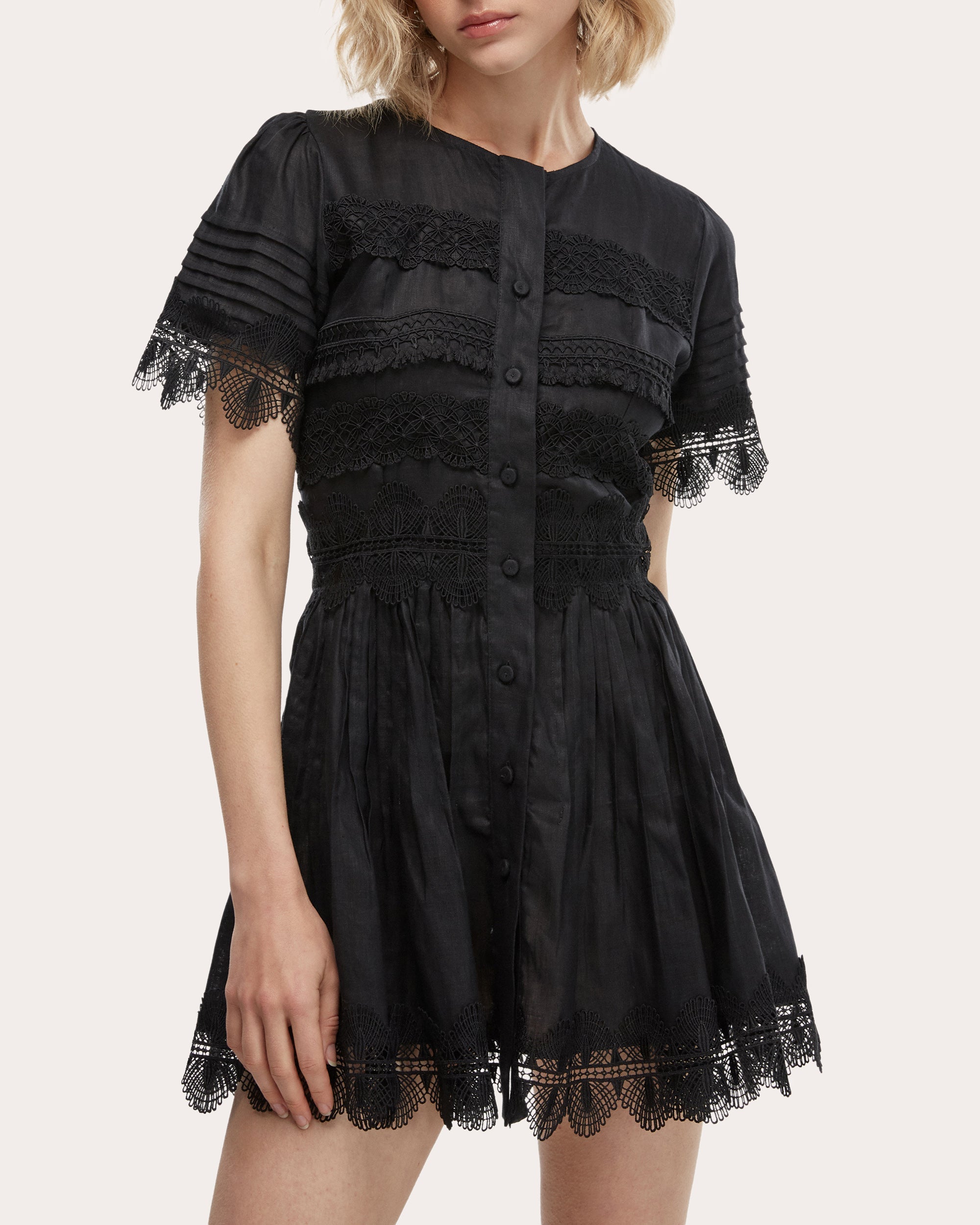 Violetta Embroidered Lace Linen Mini Dress