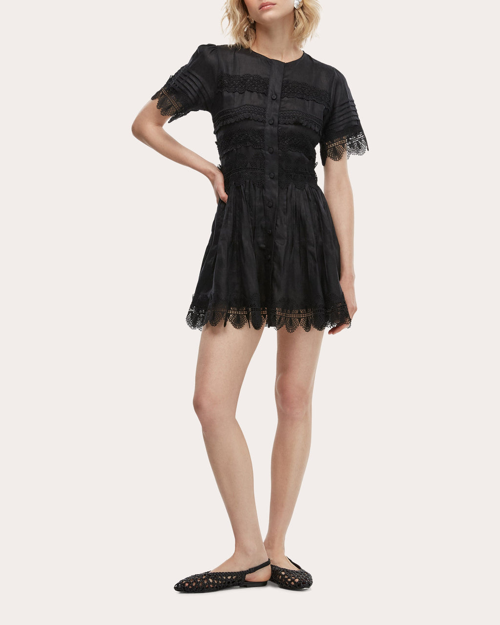 Violetta Embroidered Lace Linen Mini Dress