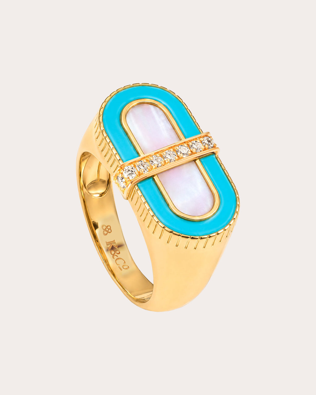 Turquoise & Mother of Pearl Vitamin Pink Ring