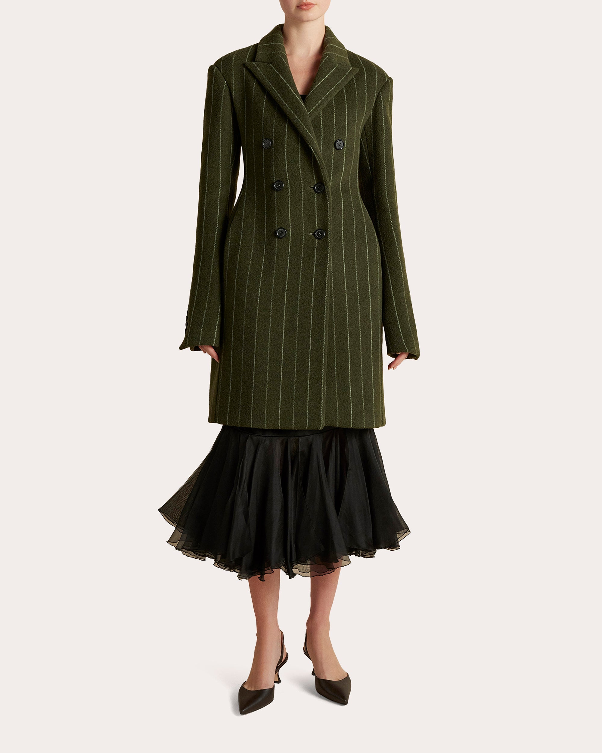 Pinstripe Wool Basque Overcoat
