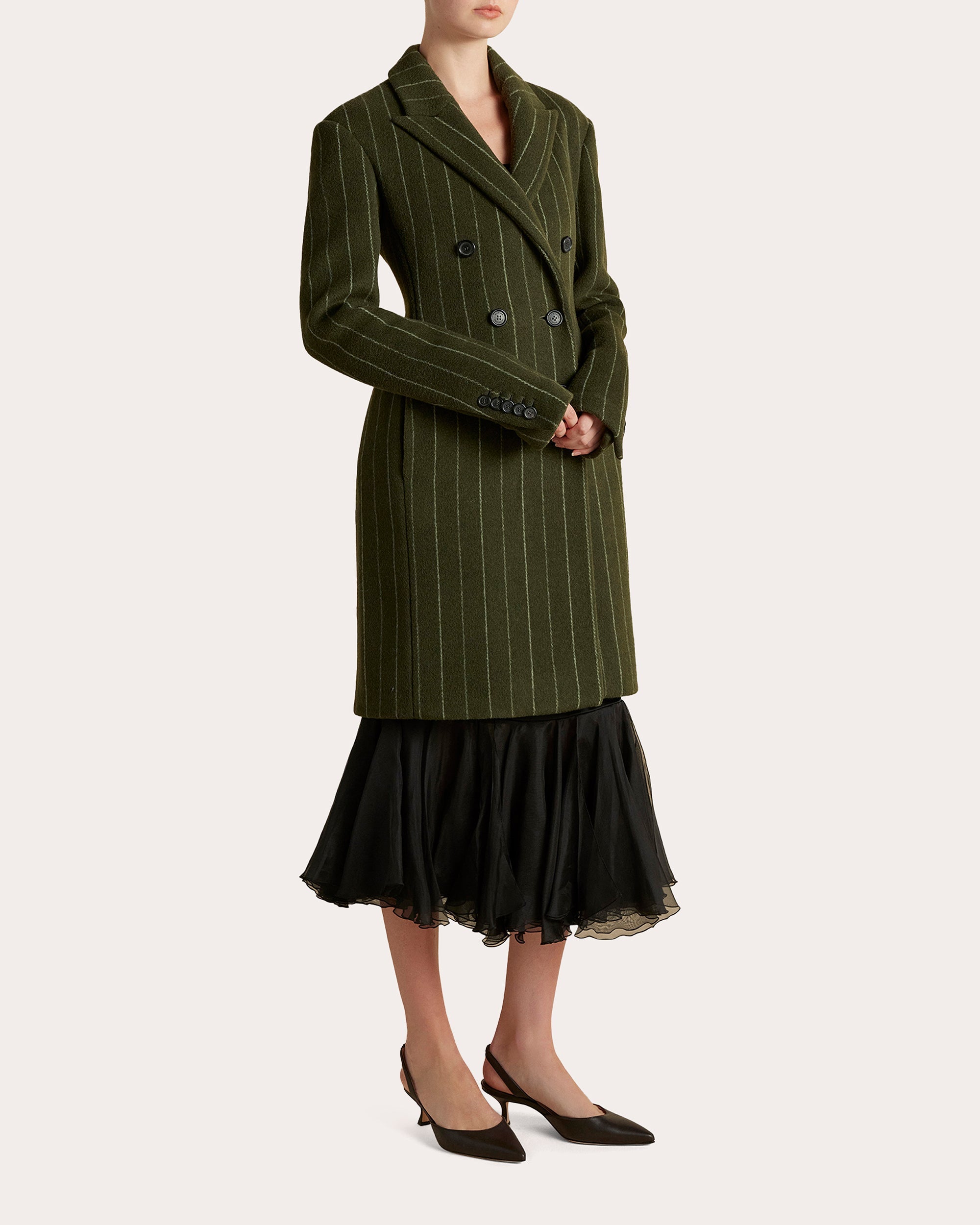 Pinstripe Wool Basque Overcoat