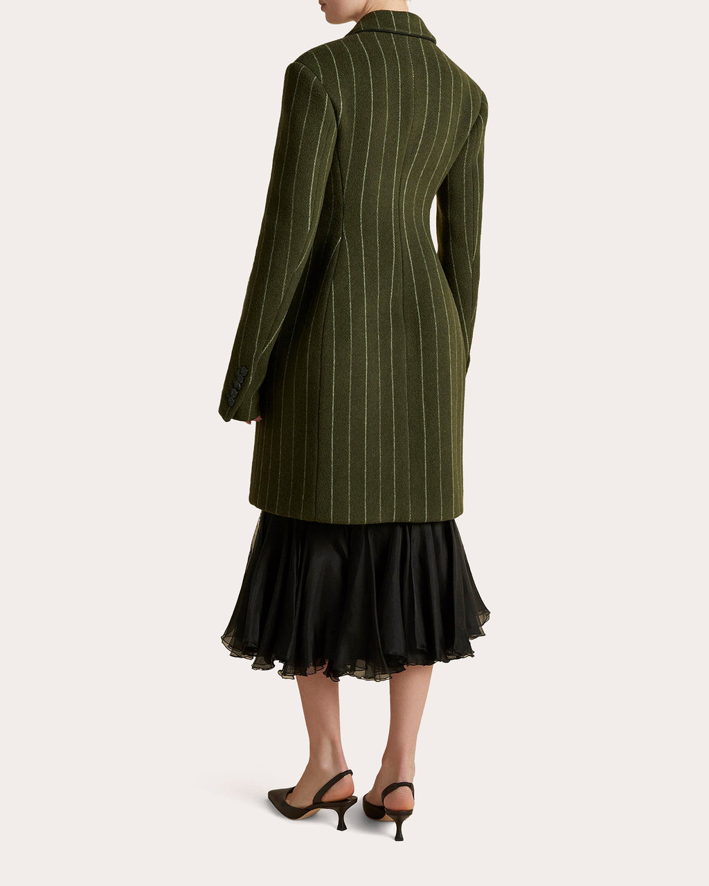 Pinstripe Wool Basque Overcoat