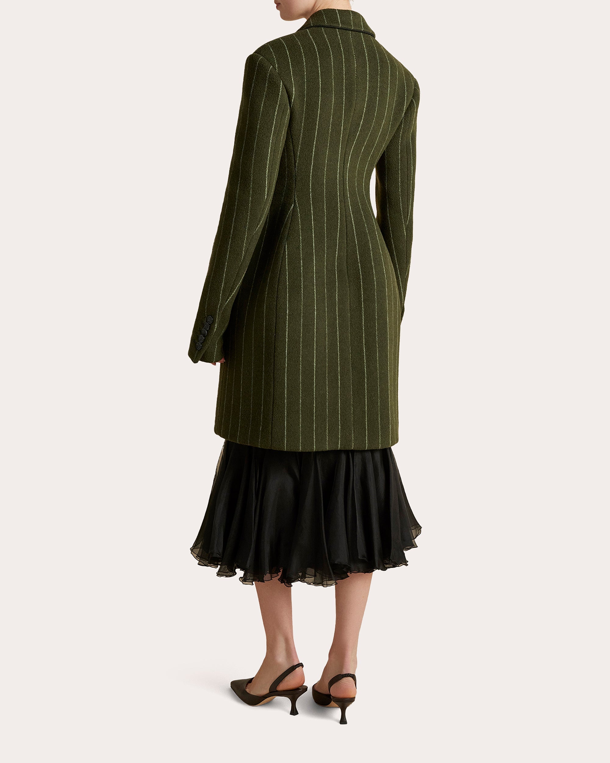 Pinstripe Wool Basque Overcoat