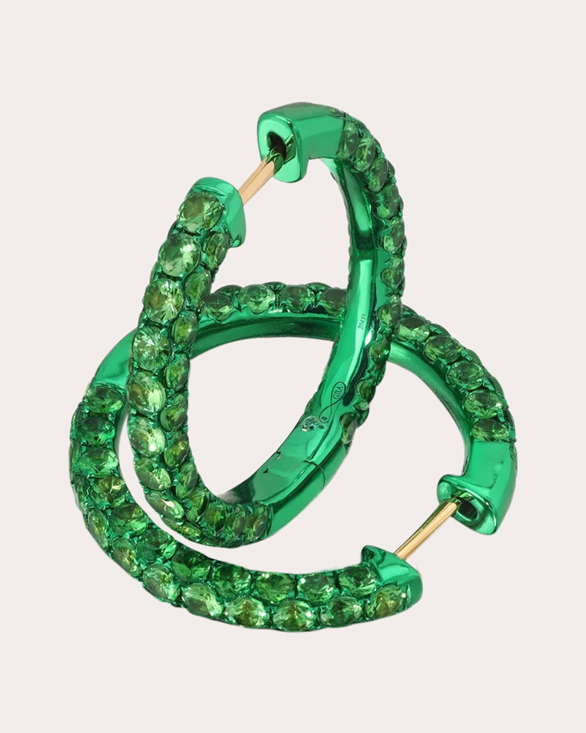 Green Tsavorite Large Three-Sided Hoop Earrings