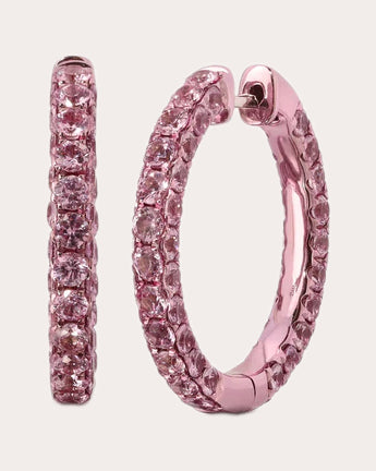 Pink Sapphire Large Three-Sided Hoop Earrings