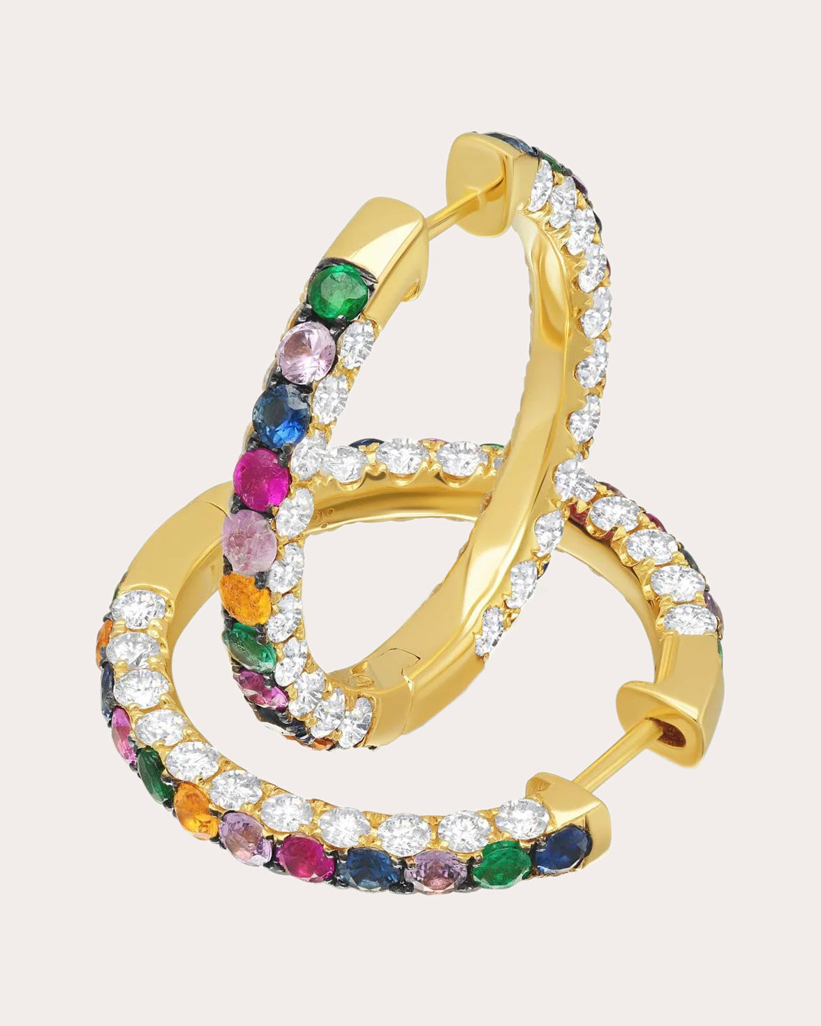 Multicolor Sapphire & Diamond Three-Sided Hoop Earrings