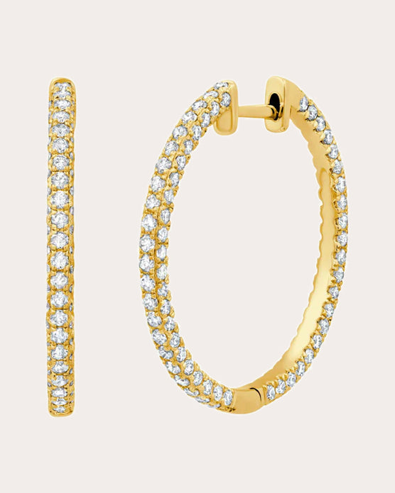 Diamond & 14k Gold Three-Sided Hoop Earrings