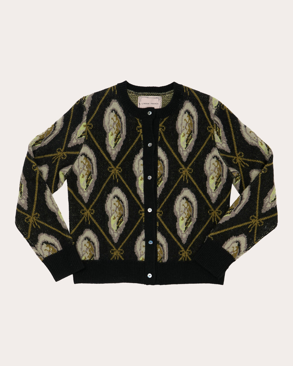 Oyster Jacquard-Knit Wool Cardigan