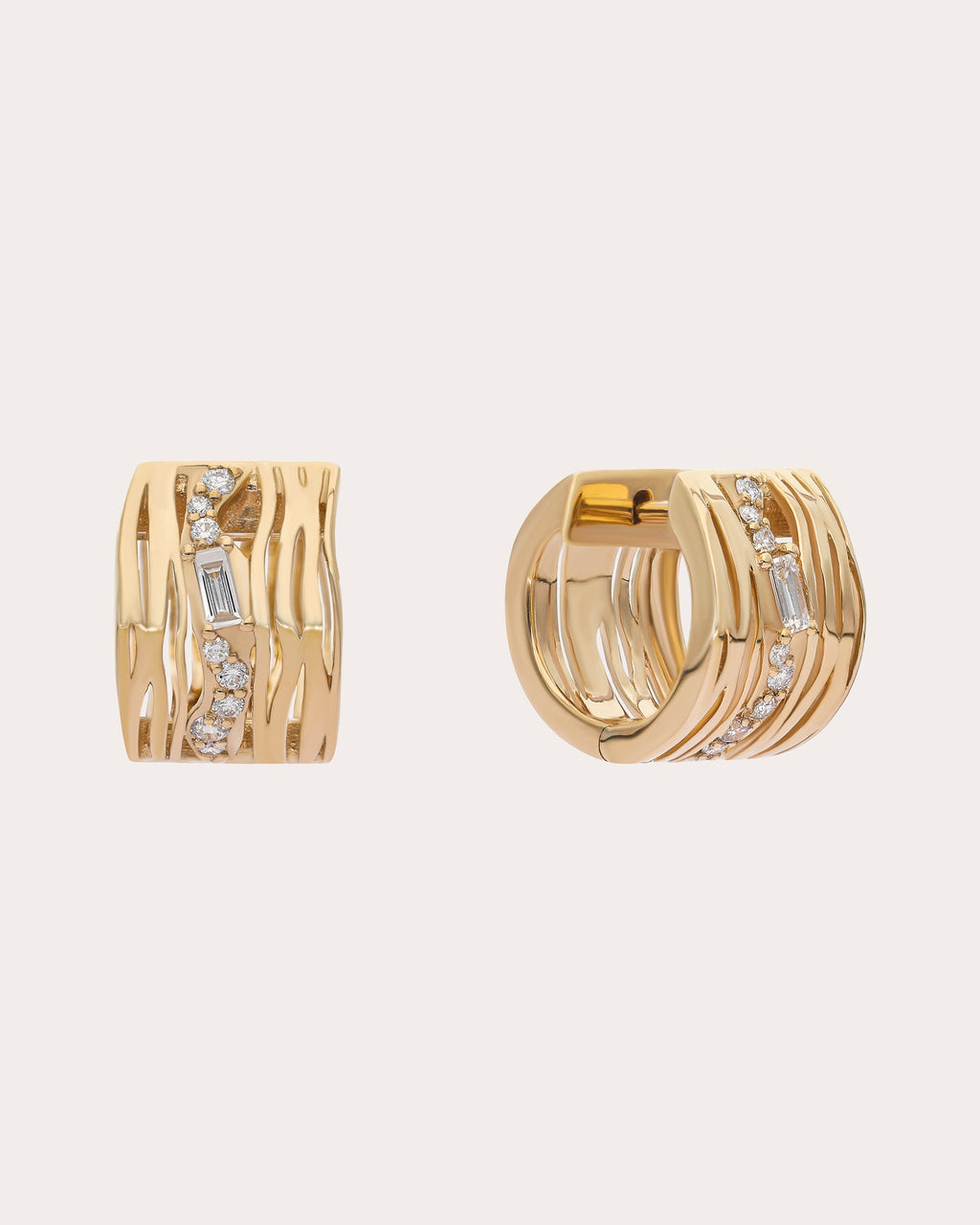 Diamond & 14k Gold Rivulet Wander Huggie Earrings