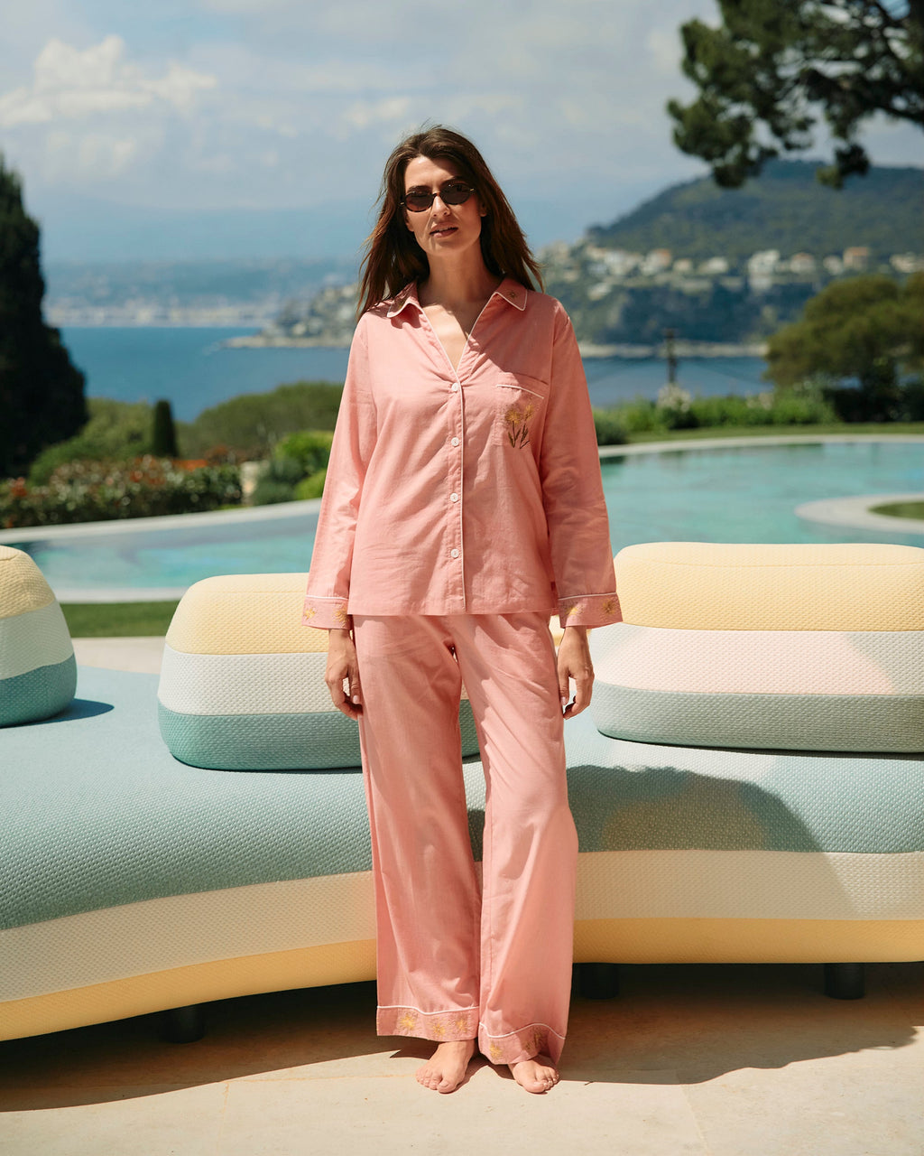 Tokyo Embroidered Floral Cotton Pajama Set