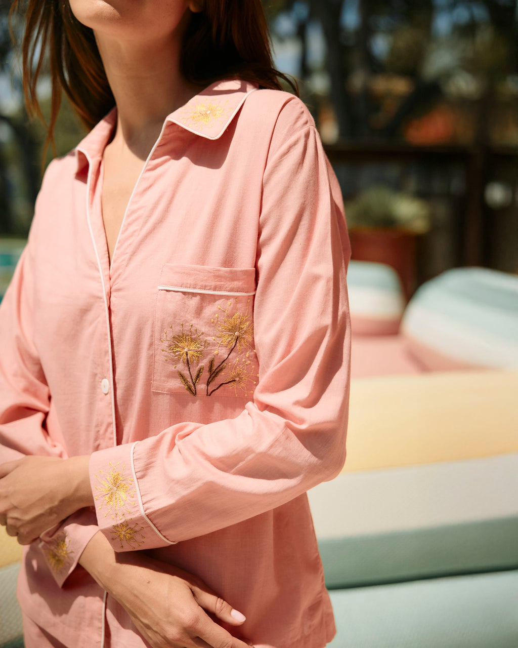 Tokyo Embroidered Floral Cotton Pajama Set