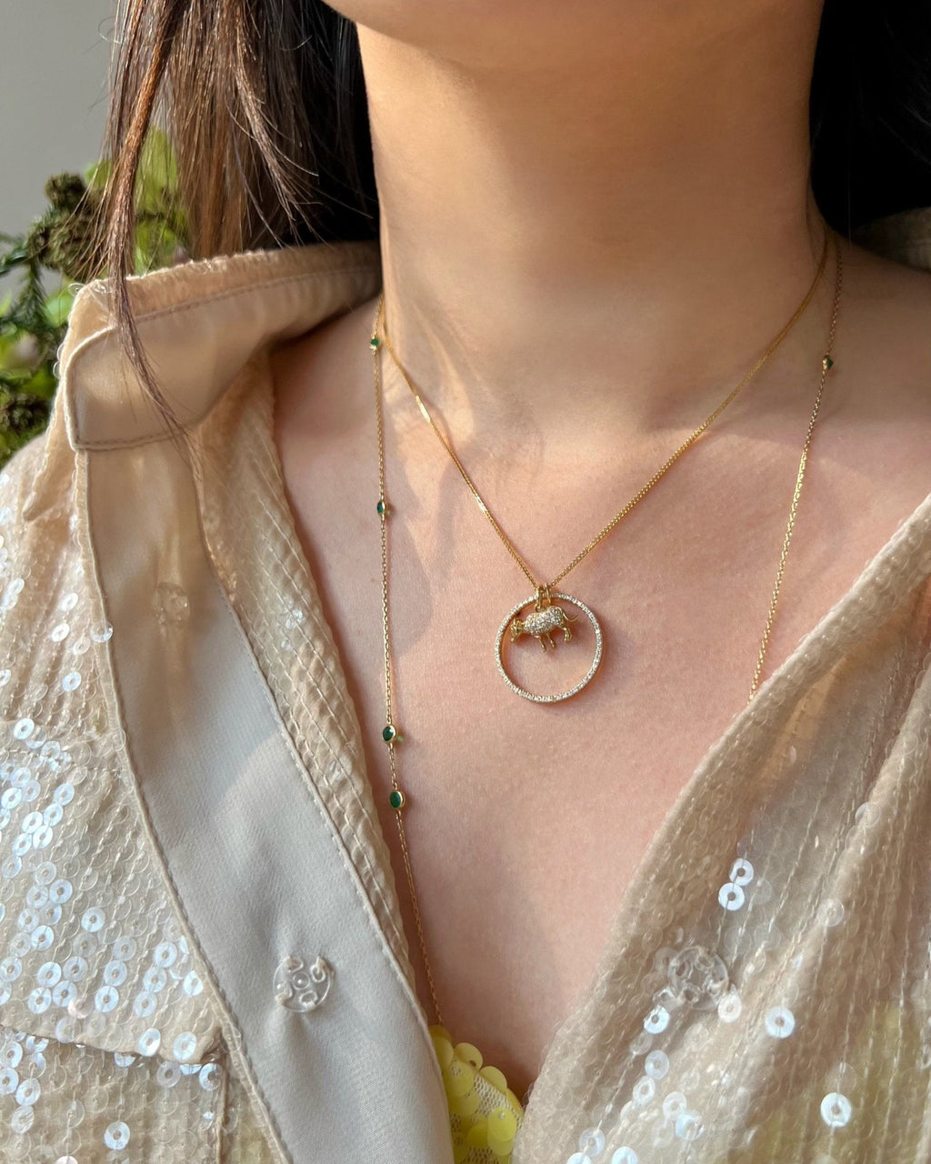 Diamond Zodiac Ox Pendant Necklace