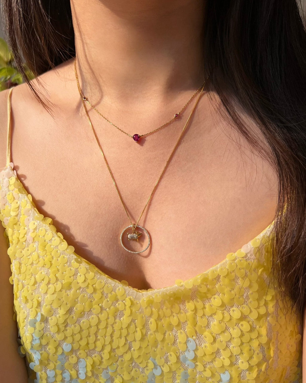 Diamond Zodiac Pig Pendant Necklace