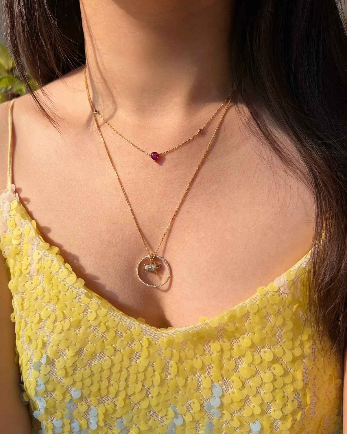 Diamond Zodiac Pig Pendant Necklace