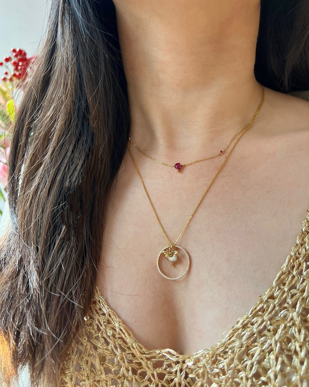 Diamond Zodiac Rooster Pendant Necklace