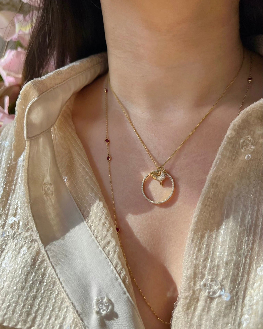 Diamond Zodiac Rooster Pendant Necklace
