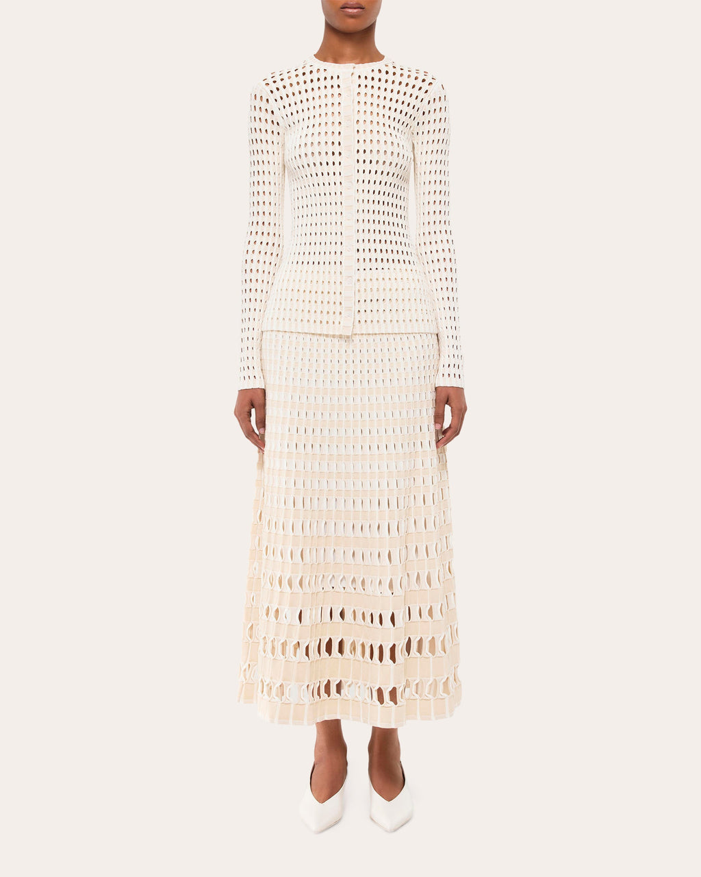 Larken Gingham Laser-Cut Midi Skirt