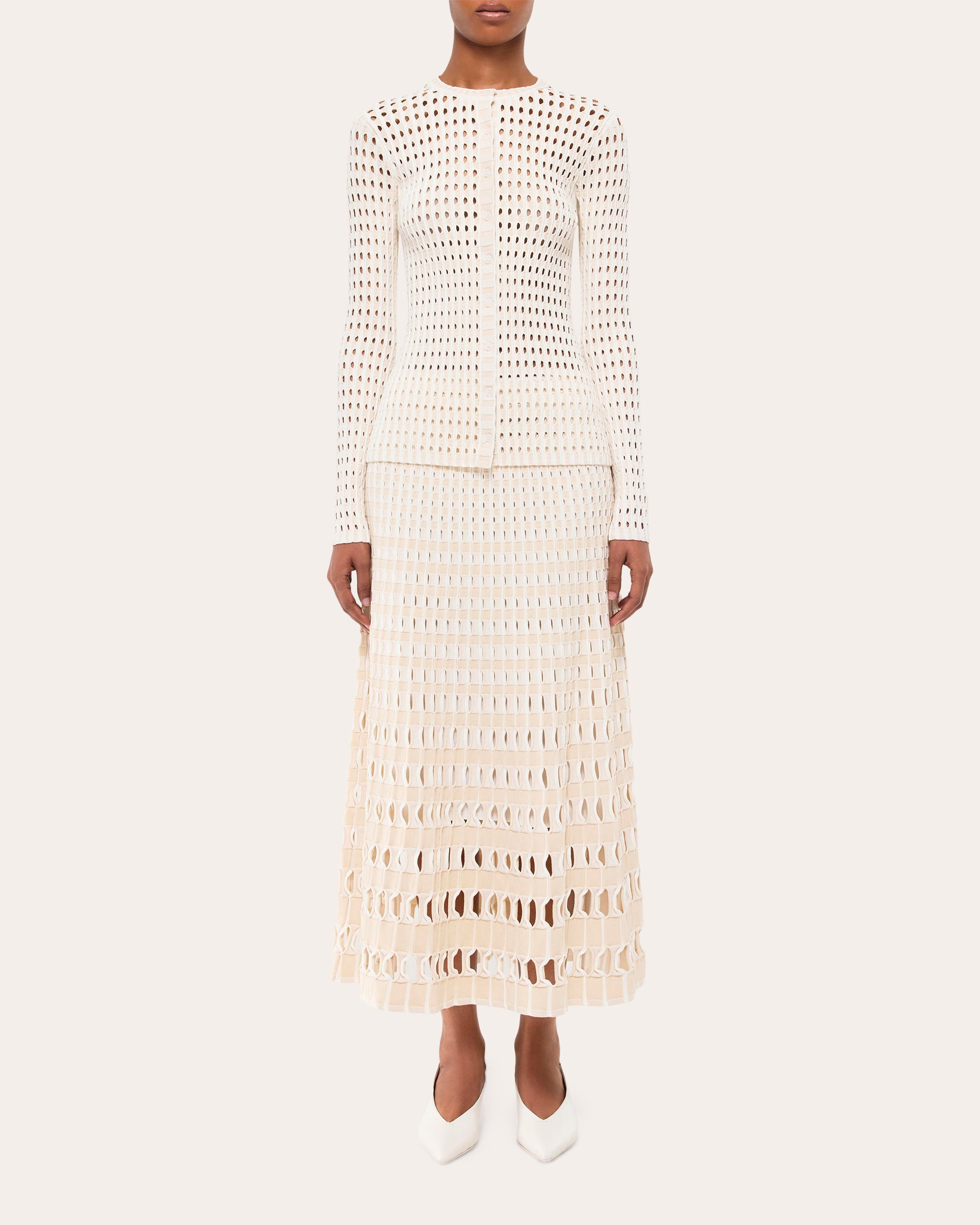 Larken Gingham Laser-Cut Midi Skirt