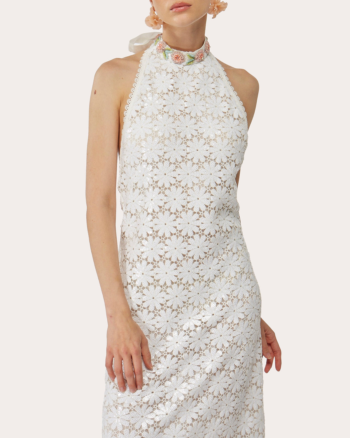 Gemma Floral Sequin Lace Halter Maxi Dress