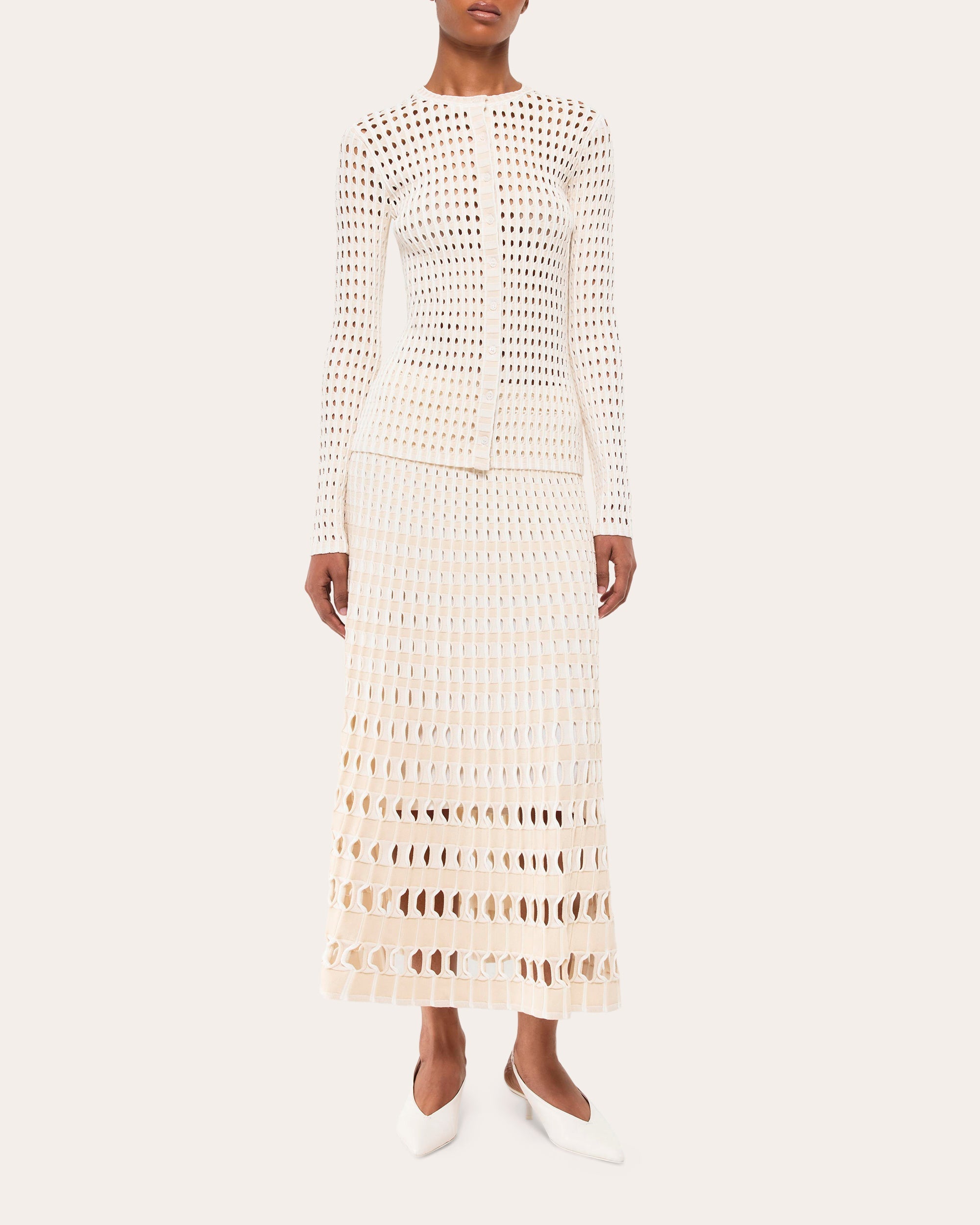 Larken Gingham Laser-Cut Midi Skirt