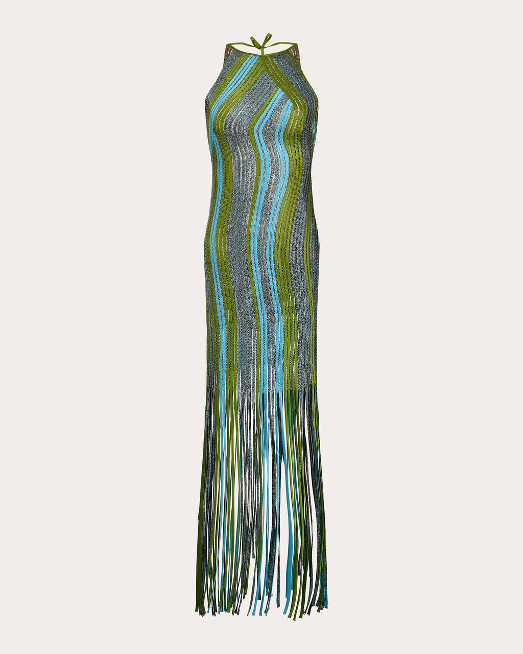 Pere Fringed Metallic Silk-Knit Midi Dress