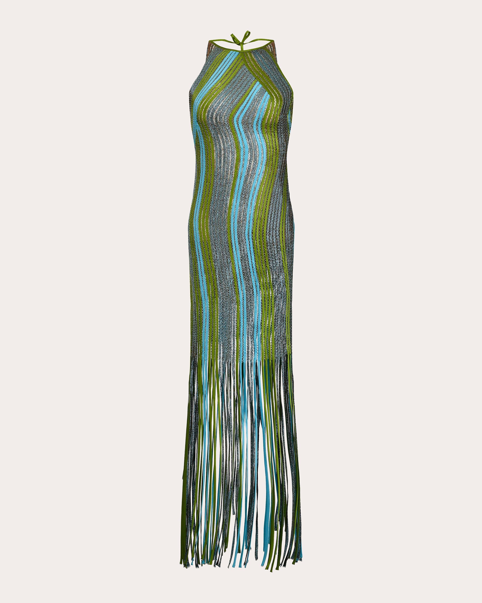 Pere Fringed Metallic Silk-Knit Midi Dress