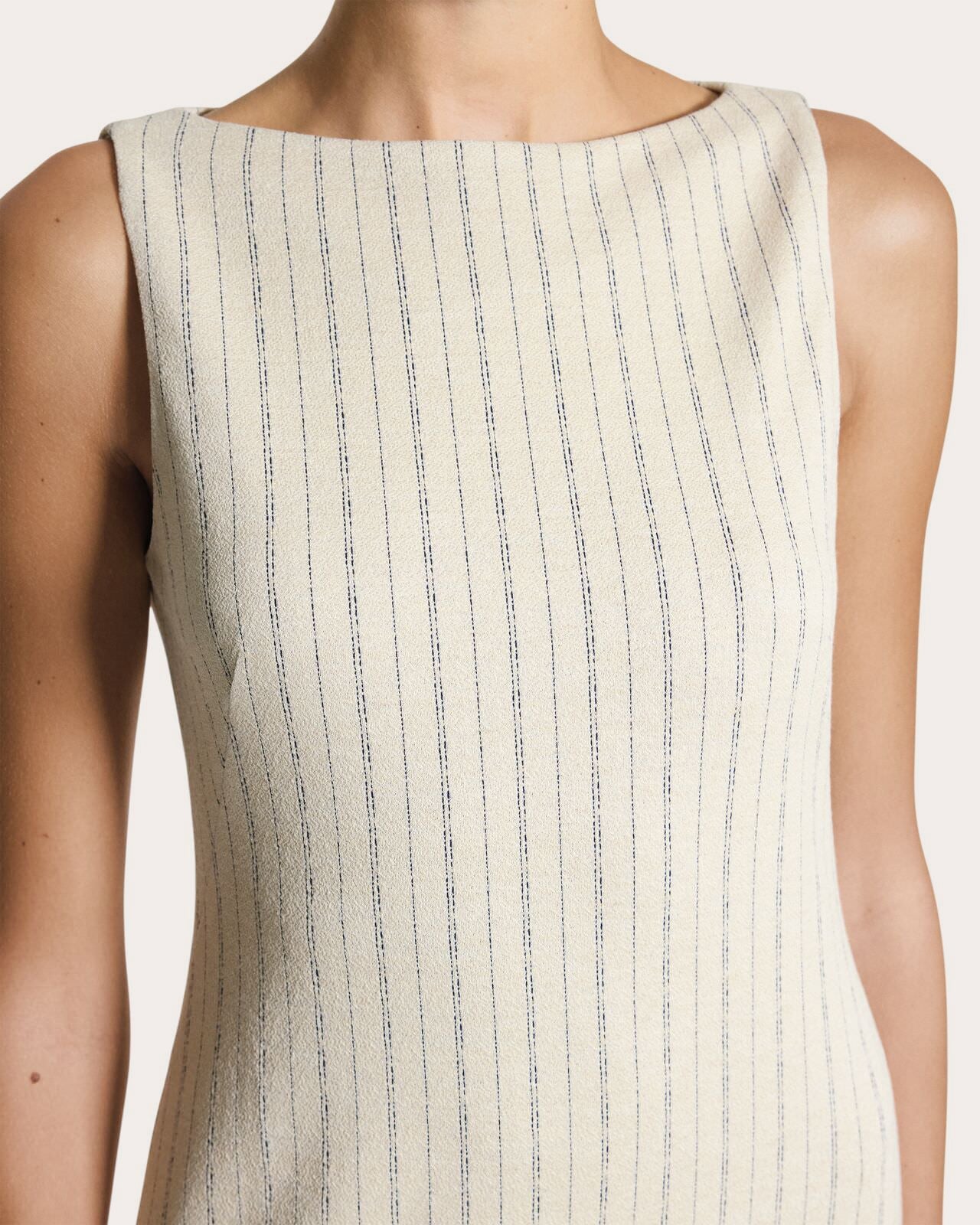 Stripe Sleeveless Boatneck Mini Dress