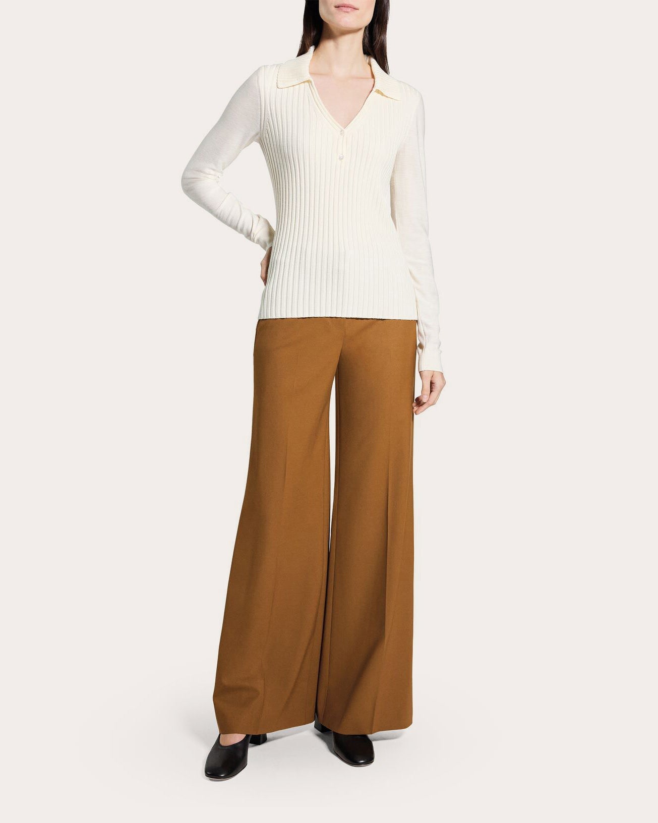 Ribbed Wool Collared Polo Sweater
