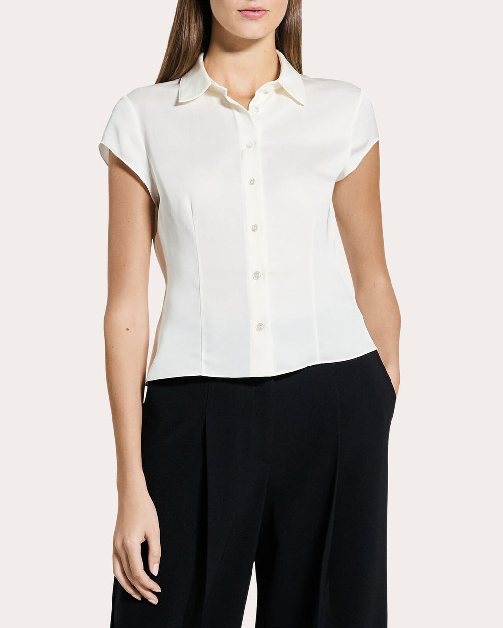 Silk Cap-Sleeve Button-Up