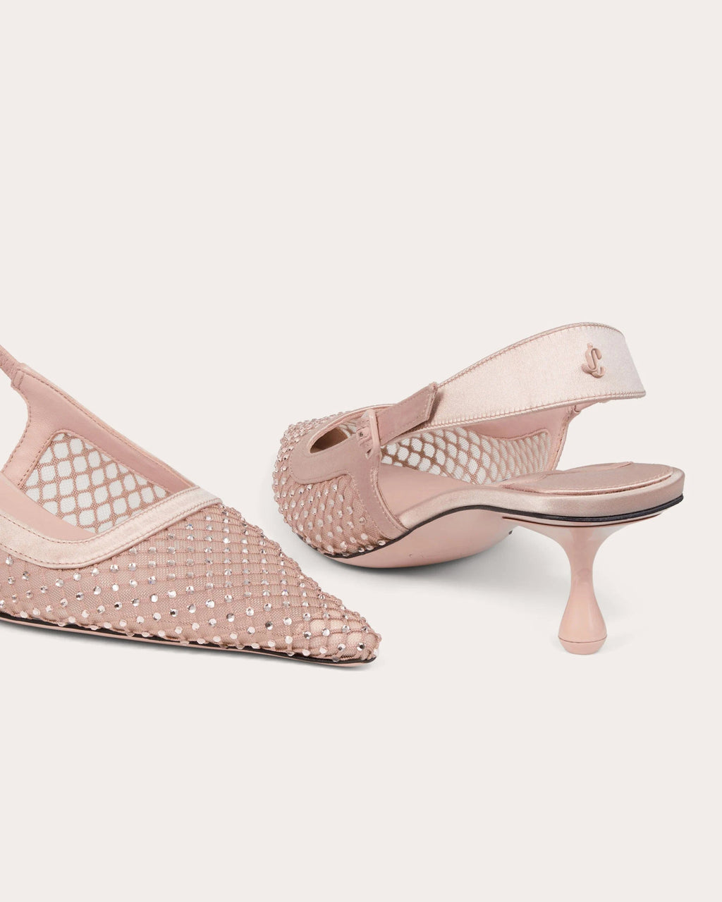 Amel 50 Satin-Trimmed Crystal Mesh Slingback Pump