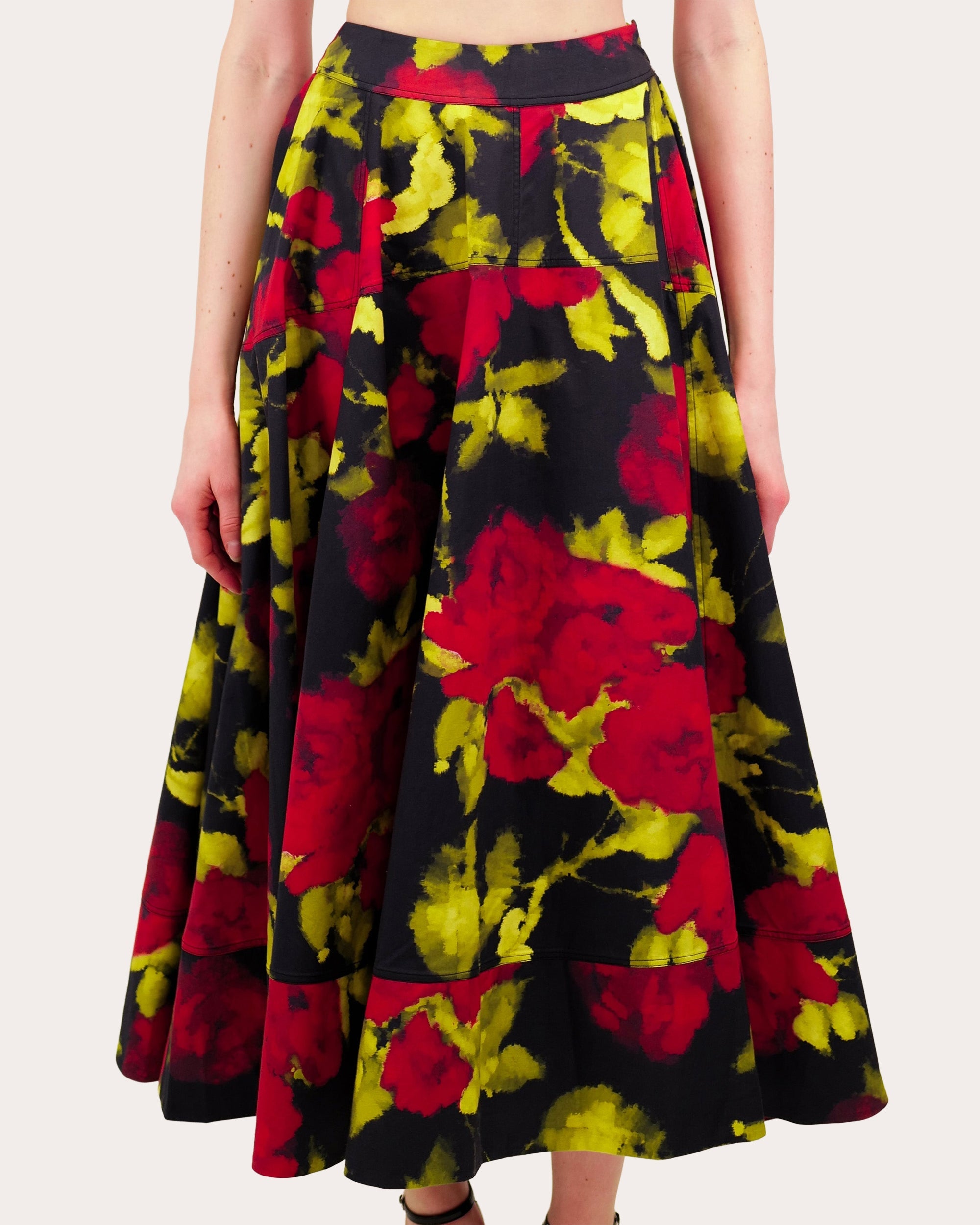 Avani Floral Poplin Paneled Midi Skirt