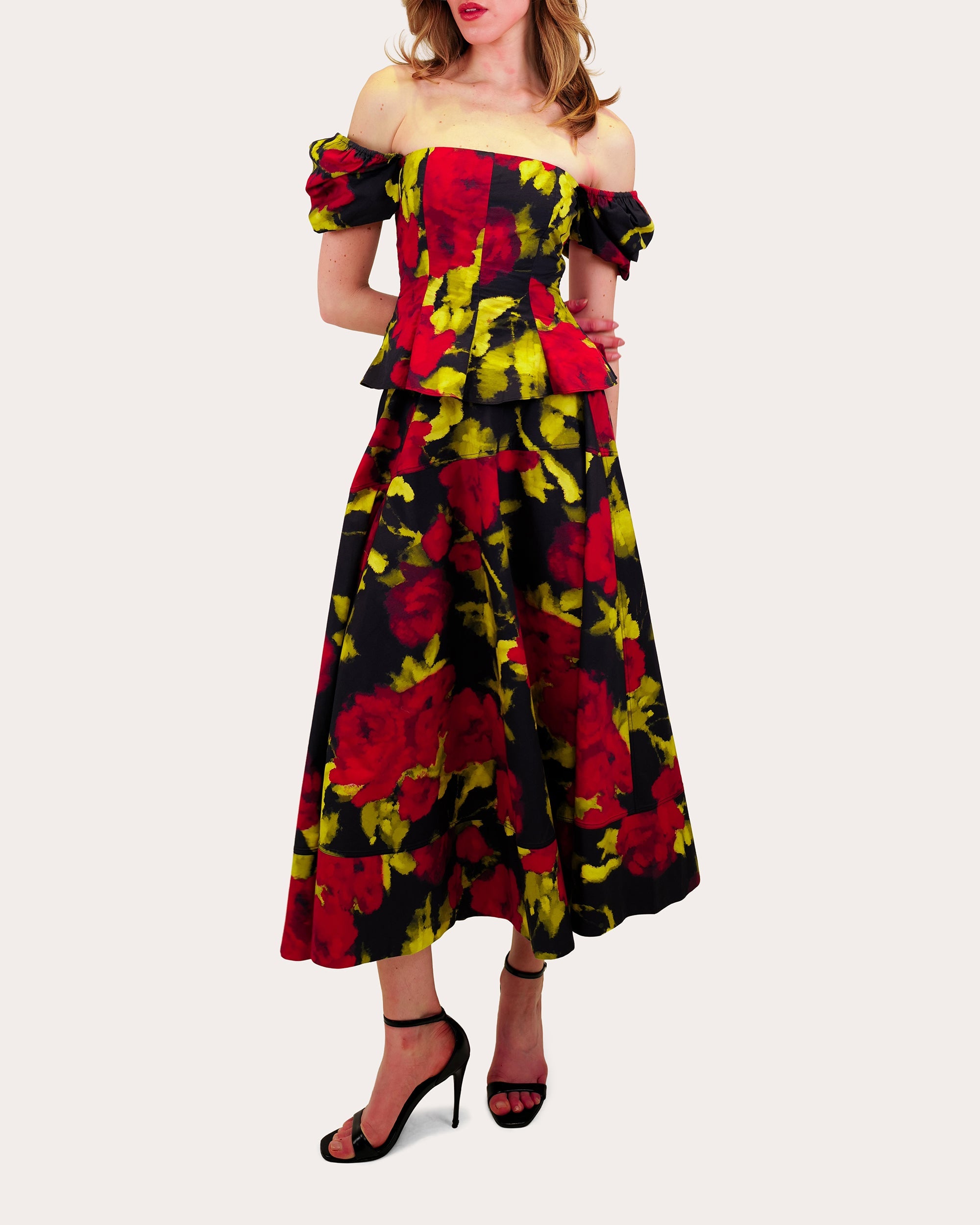 Avani Floral Poplin Paneled Midi Skirt