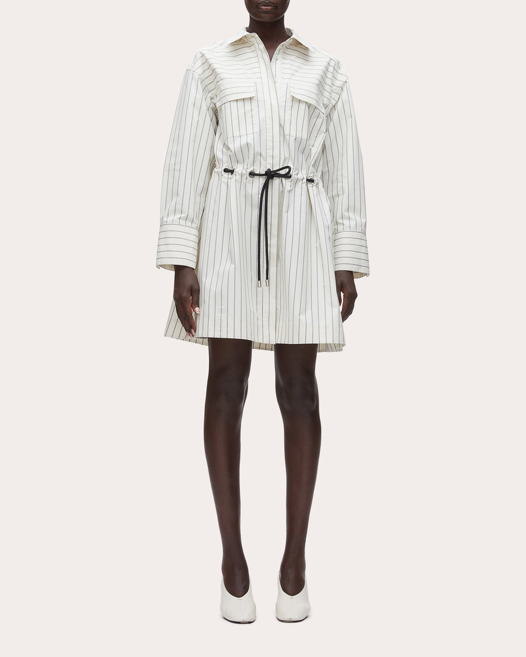 Stripe Poplin Belted Mini Shirt Dress