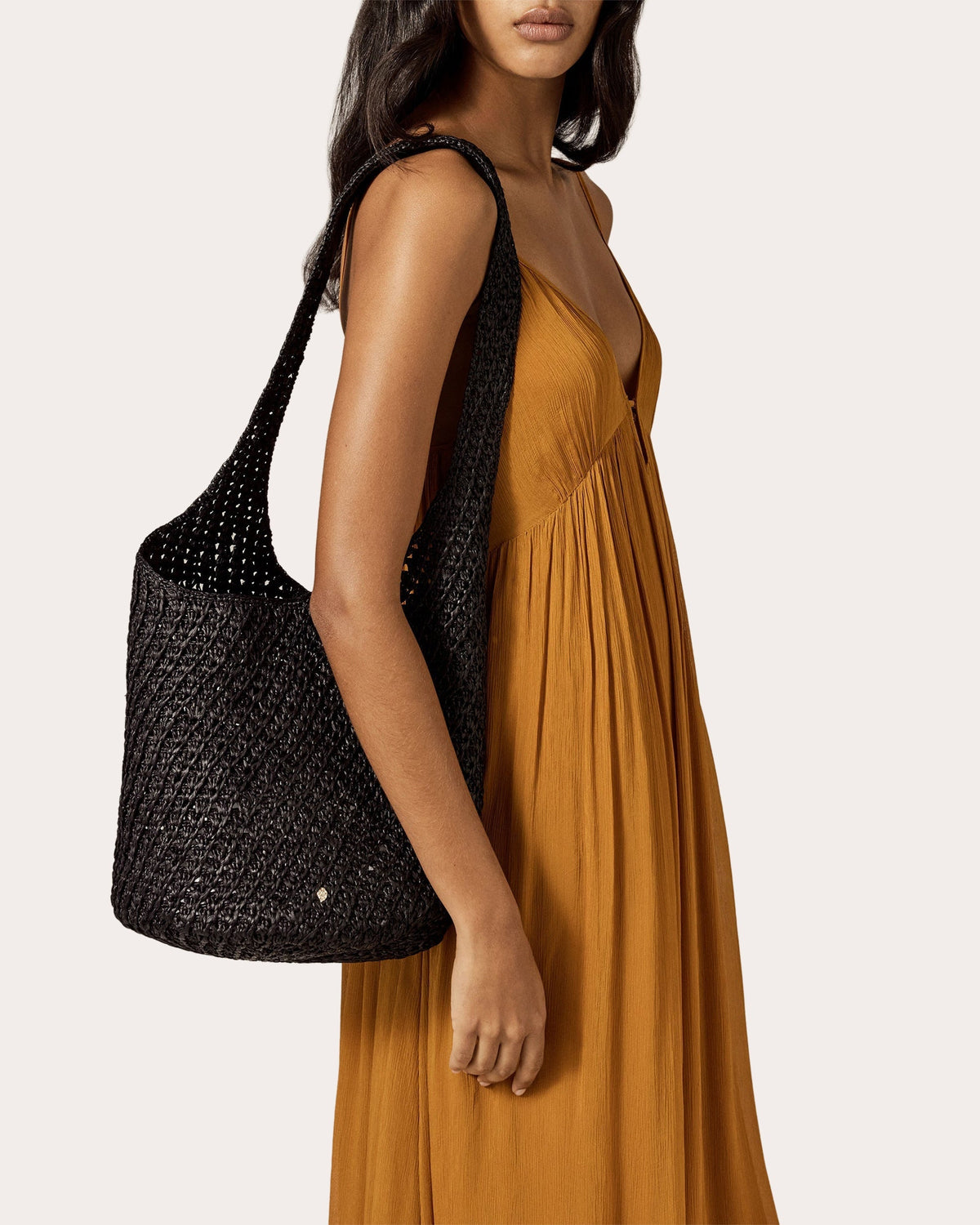 Lani Crocheted Raffia Drawstring Sac Bag