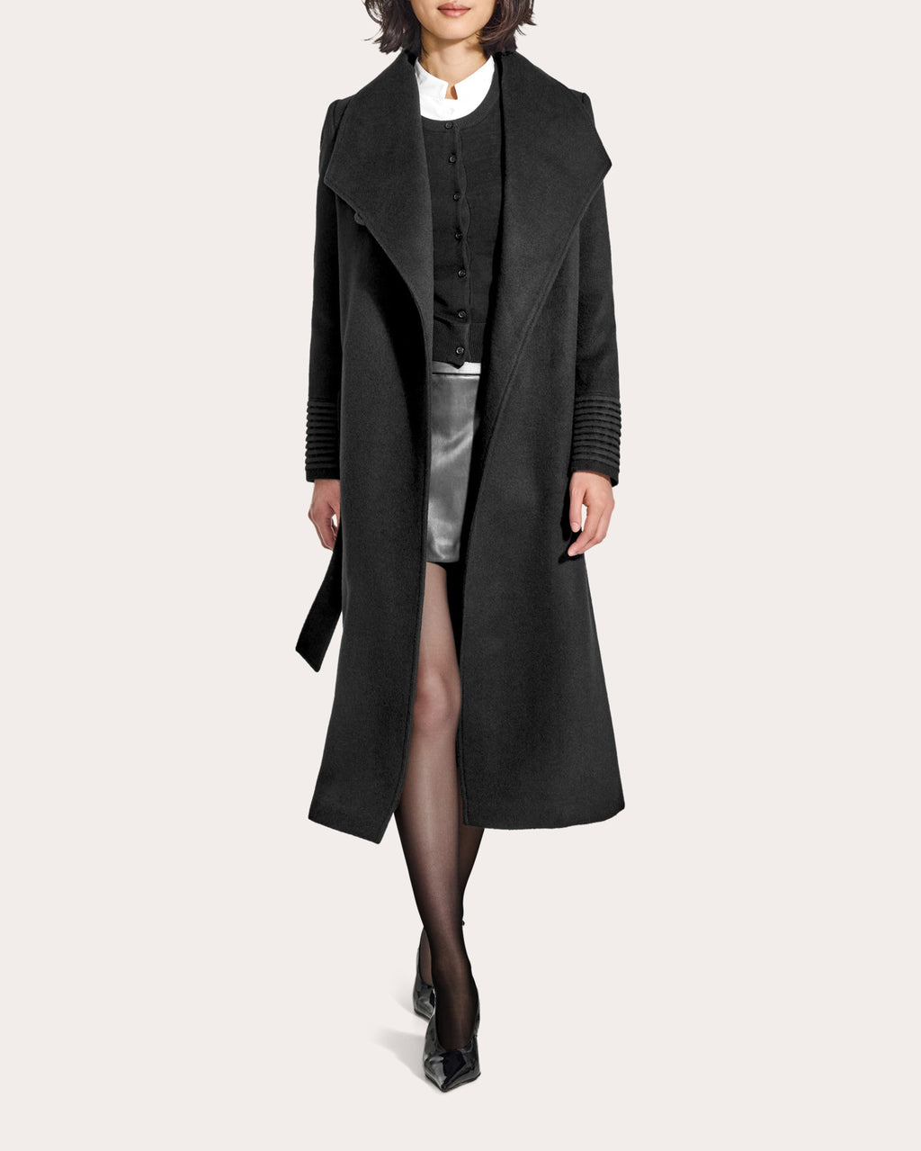 Baby Alpaca Funnel Collar Long Wrap Coat