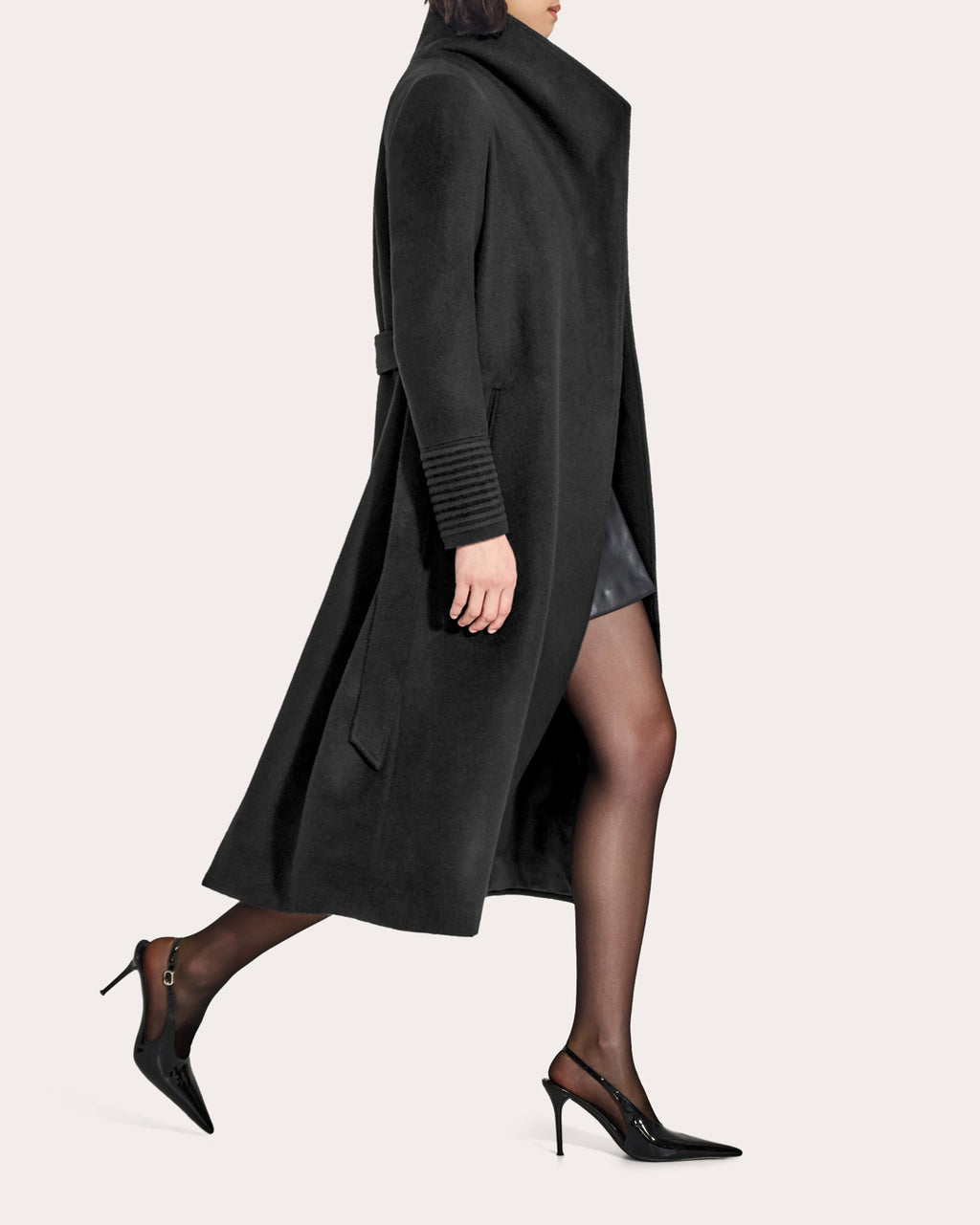 Baby Alpaca Funnel Collar Long Wrap Coat