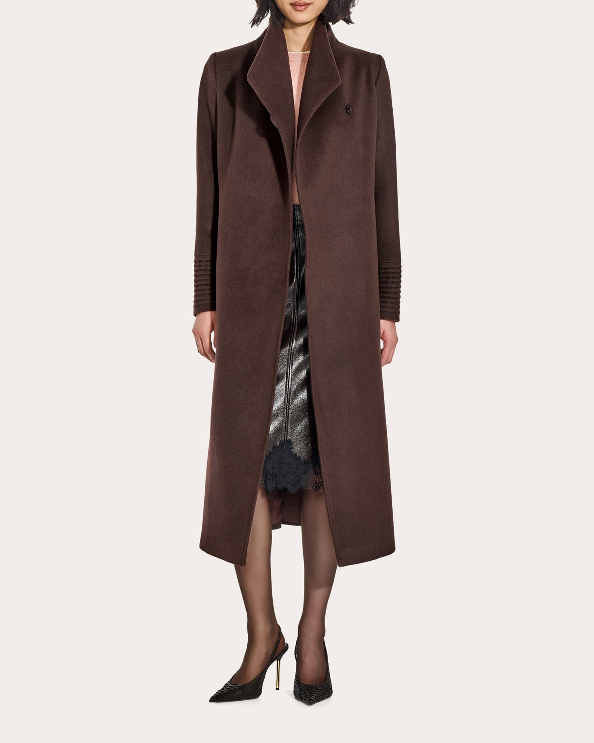Baby Alpaca Funnel Collar Long Wrap Coat