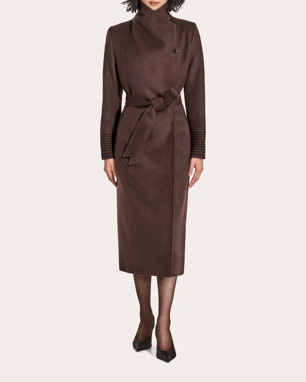Baby Alpaca Funnel Collar Long Wrap Coat