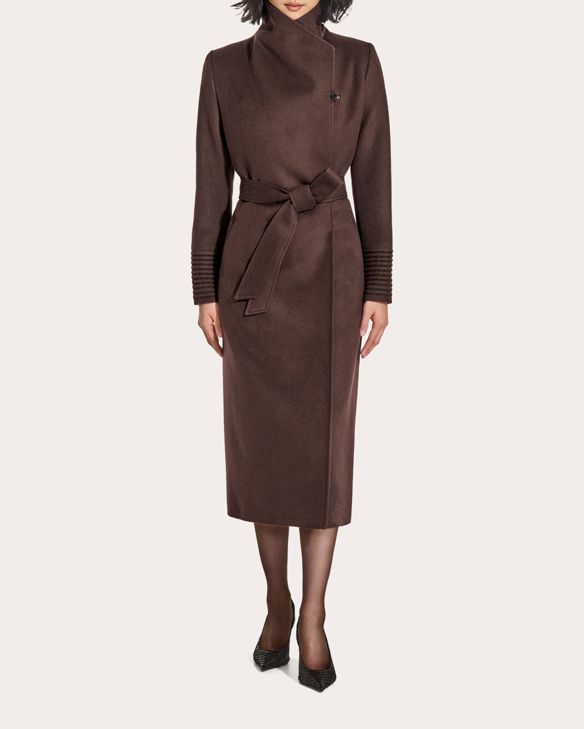 Baby Alpaca Funnel Collar Long Wrap Coat